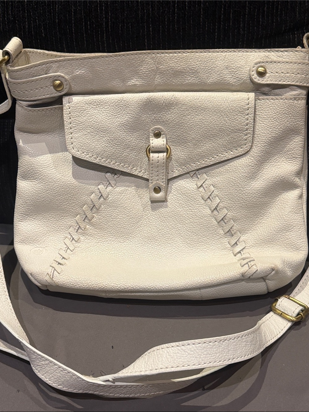 Born White Leather Crossbody with Front Stitch Detail - Picture 1 of 14